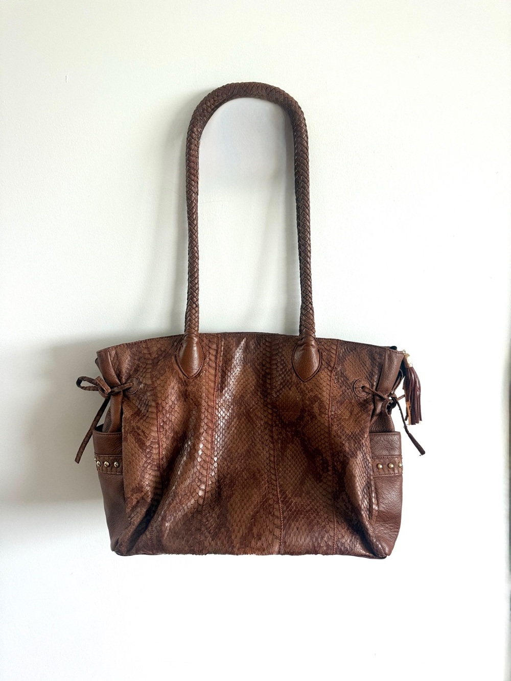 VINTAGE GENUINE PYTHON SNAKE SKIN Brown CHi Carlos falchi Leather Tote Bag purse